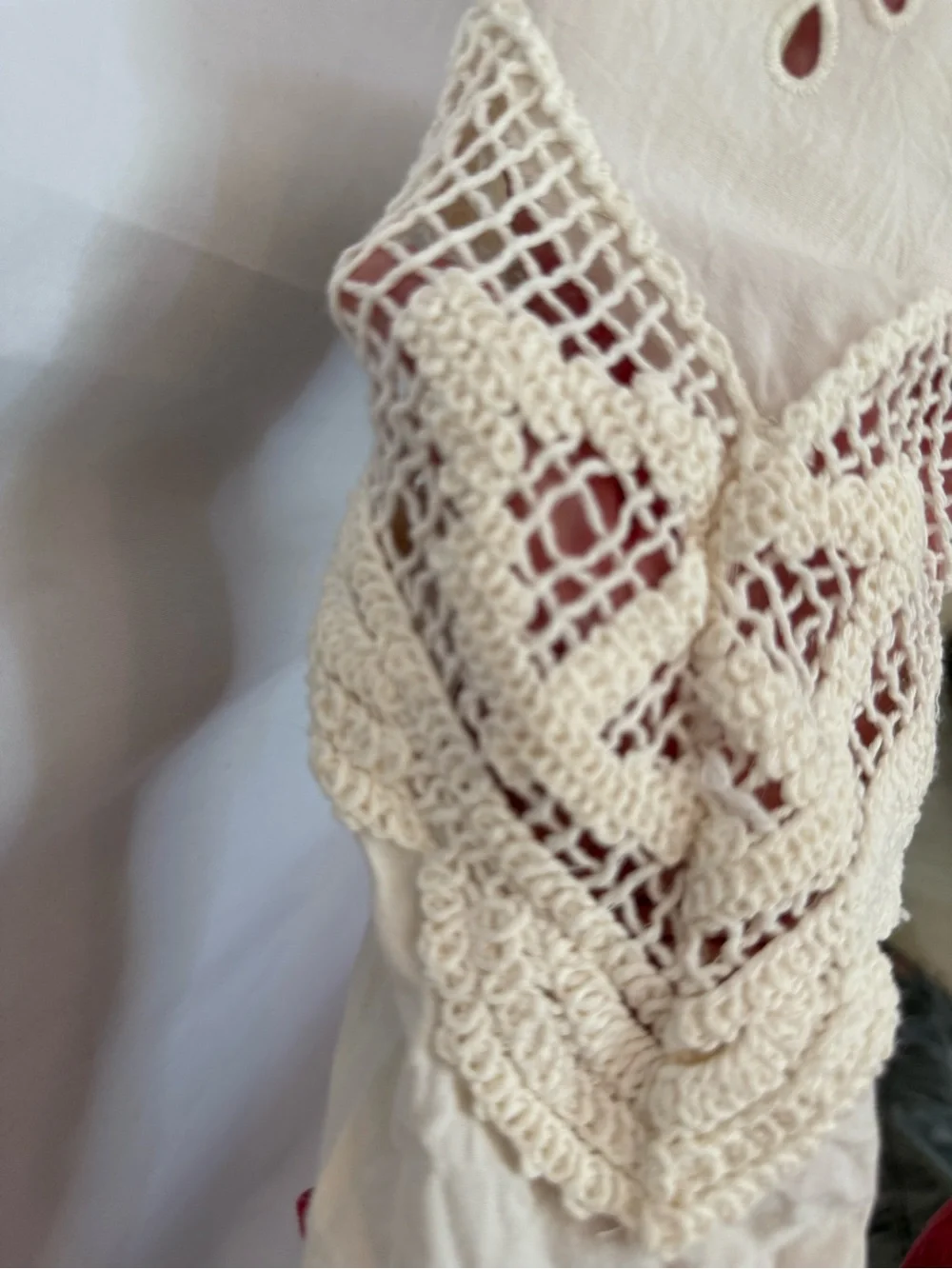 Free People Ivory Crochet Puff Sleeve Scoop Top